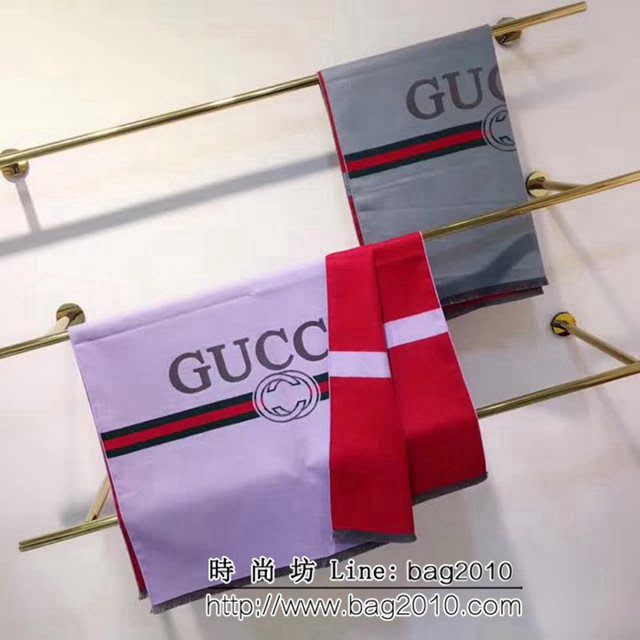 GUCCI古馳 互扣雙G圖案簡約時尚銀色旭日紋羊毛羊絨圍巾 LLWJ6494